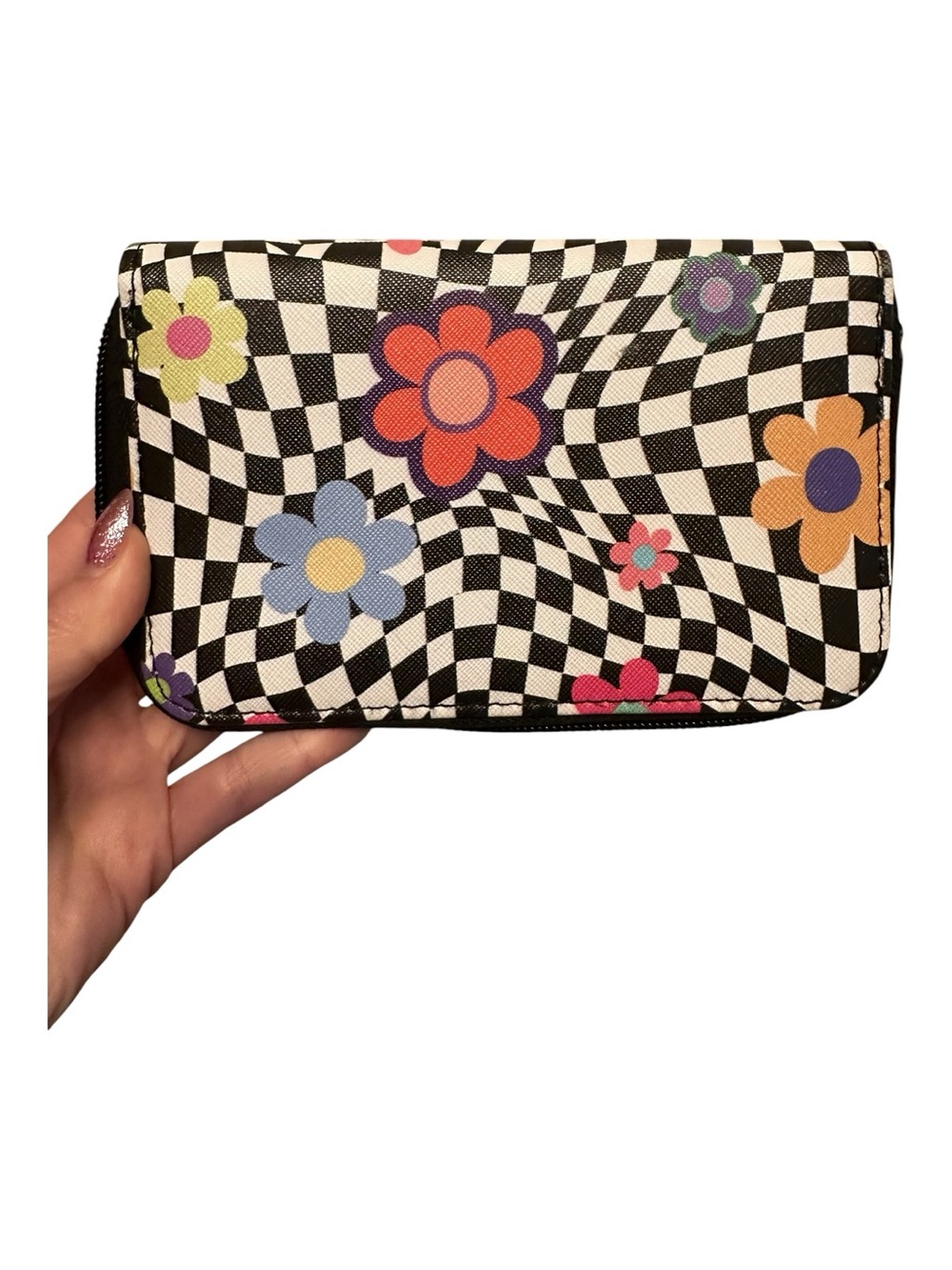 Vintage Y2K Unbranded Funky Punky Flowers & Checkers Wallet